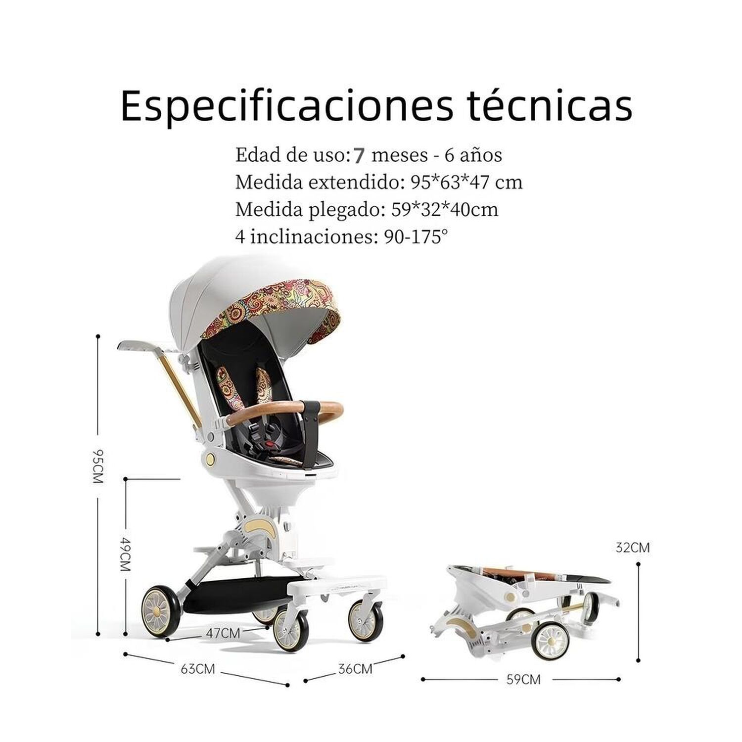 Coche De Paseo 360&deg; 3 En 1 Reclinable Lubabycas Blanco image number 1.0