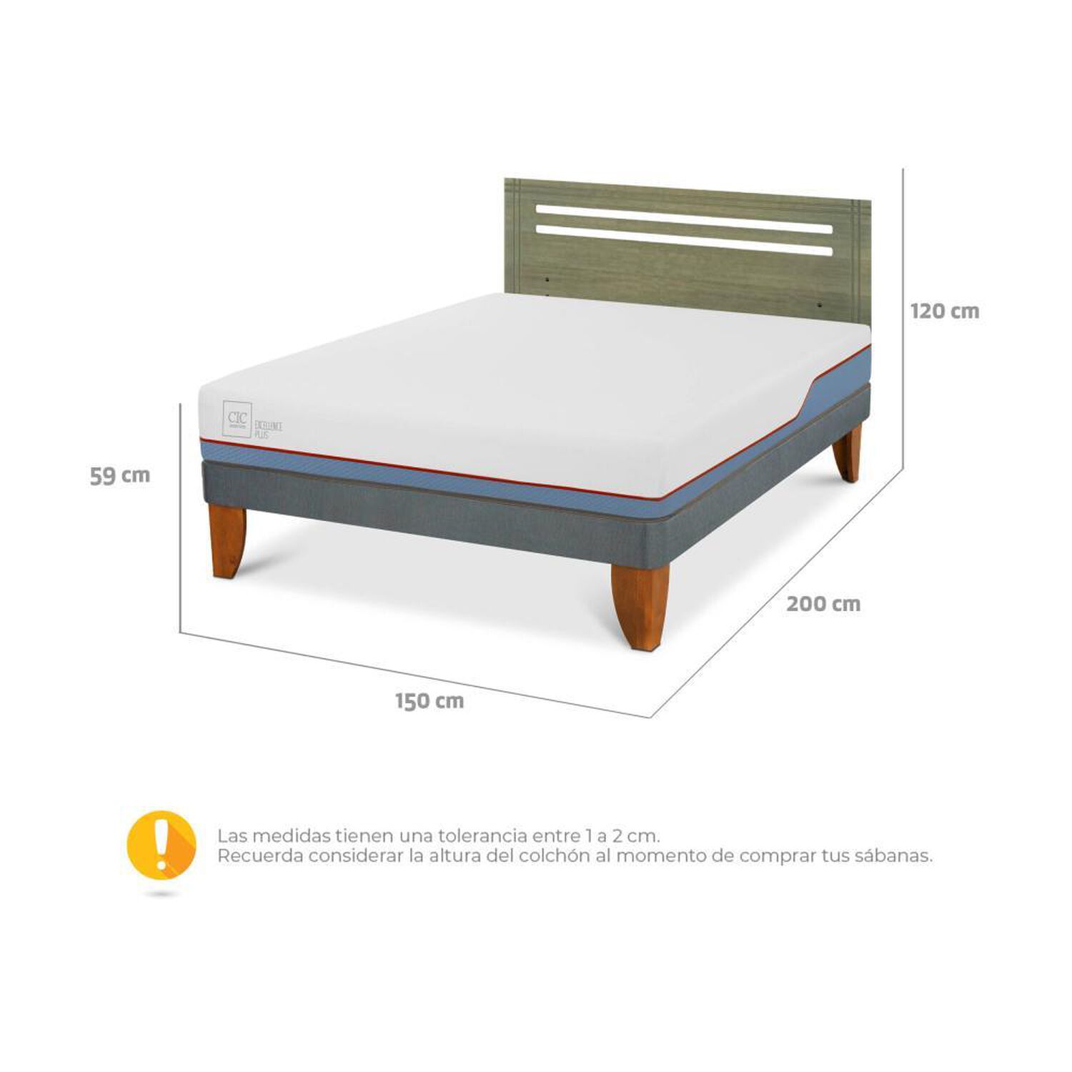 Cama Europea Cic Excellence Plus / 2 Plazas / Base Normal + Respaldo image number 4.0