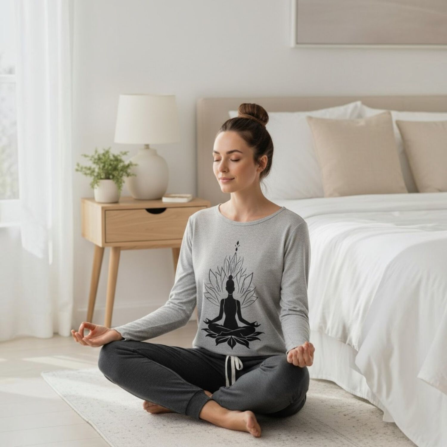 Pijama Mujer Algod&oacute;n Yoga Gris image number 1.0