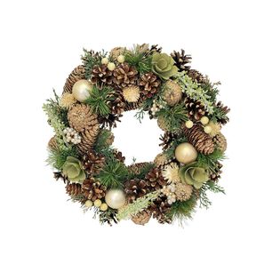 Corona Navide&ntilde;a Casaideal Pinecone Gold / 34 Cm