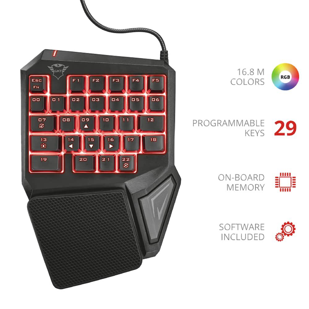 Teclado De Una Mano Anti-ghosting Full Rgb Trust Gxt 888 Assa image number 3.0