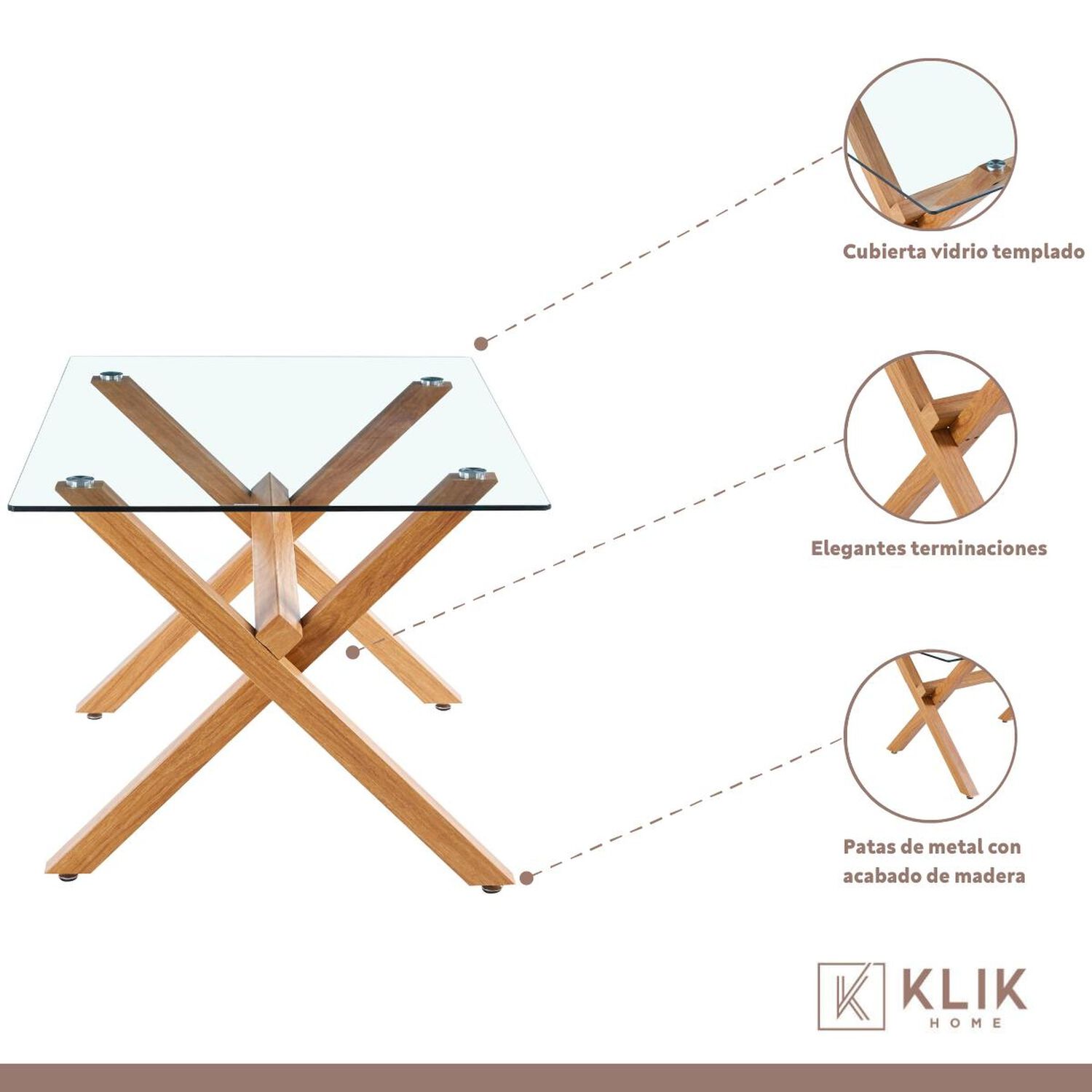 Comedor De Vidrio Cross 140x90cm + 6 Sillas Fresno De Madera image number 3.0