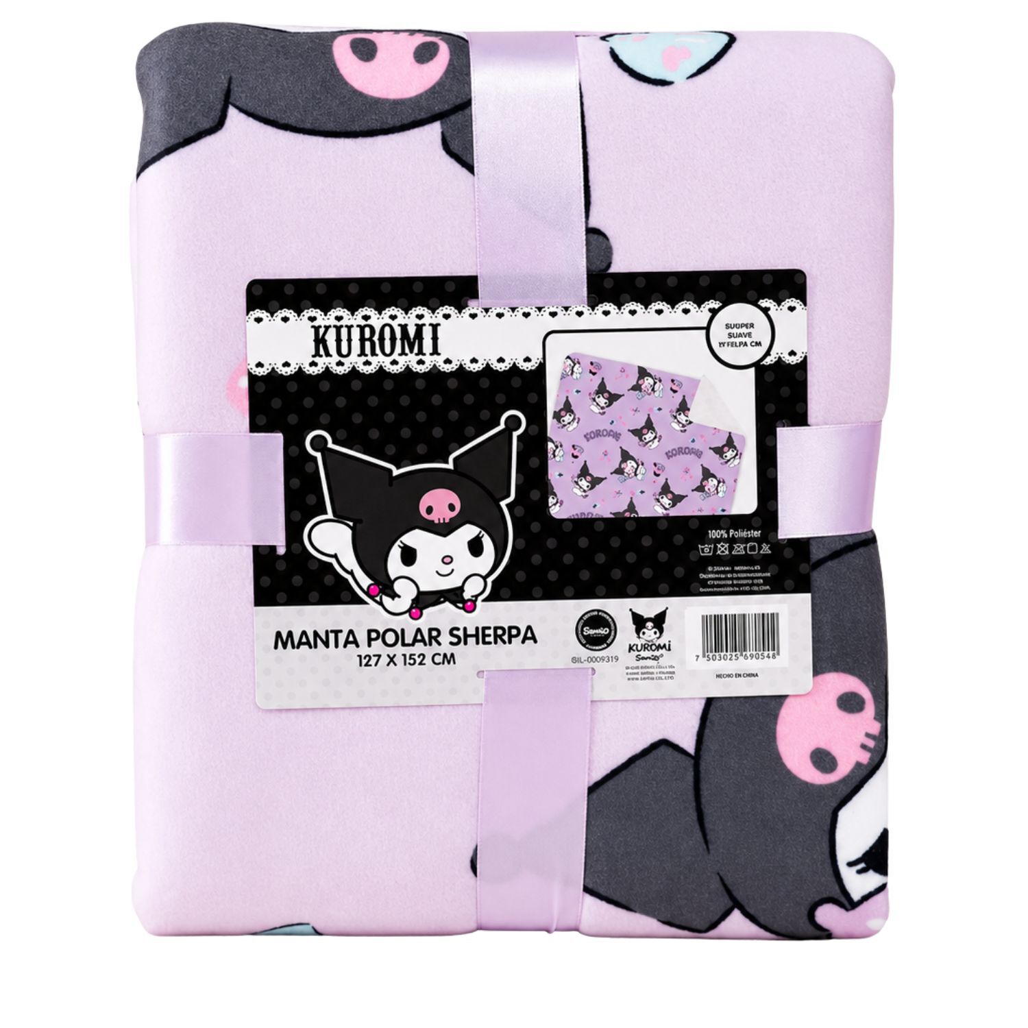 Manta Polar Sherpa Dise&ntilde;o Kuromi 127x152cms Suave - Ps image number 0.0