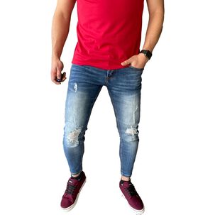 Jeans S&uacute;per Slim Fit Destroyed Azul Focalizado