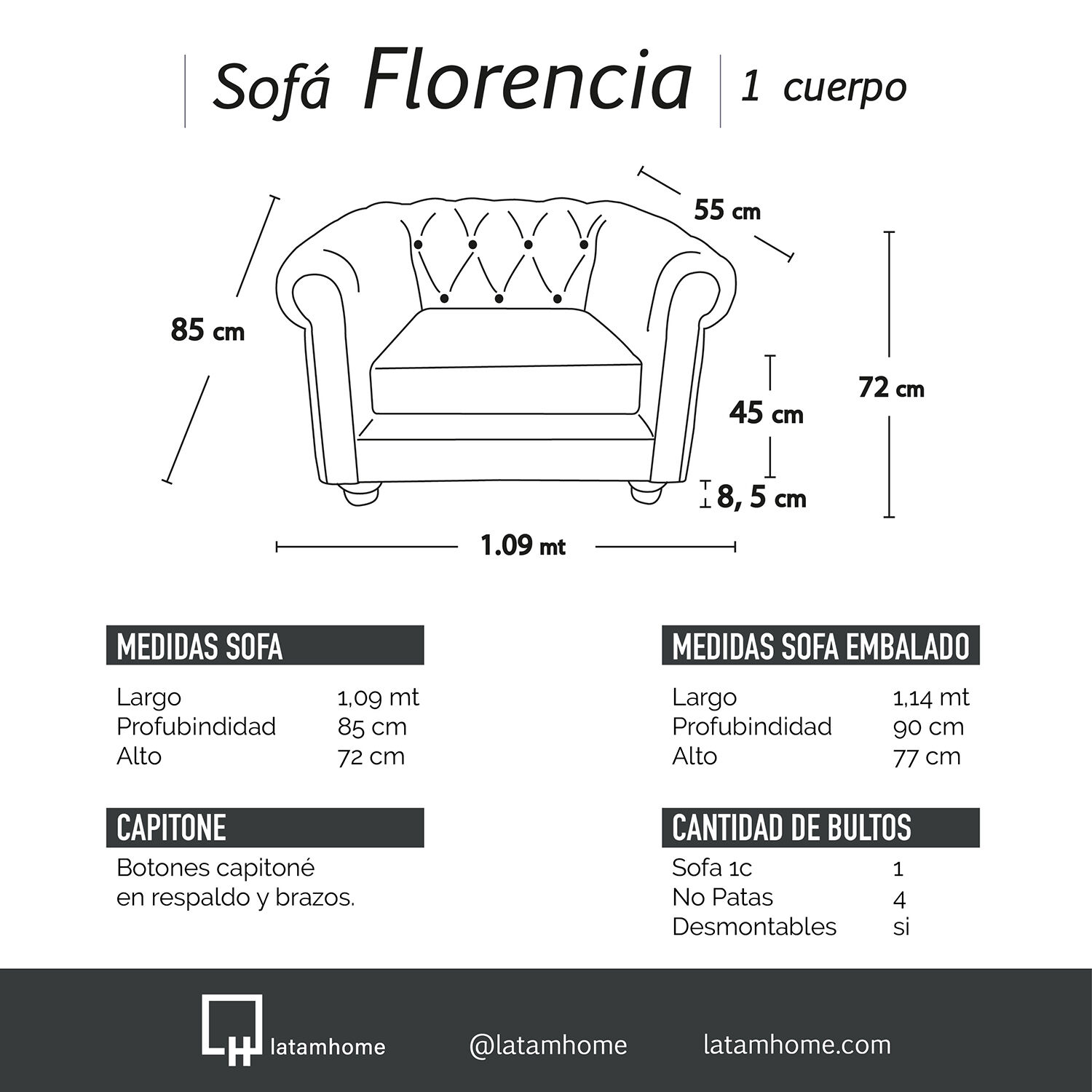 Sofa Florencia 1 Cuerpo Tela Velvet Azul Petroleo image number 3.0