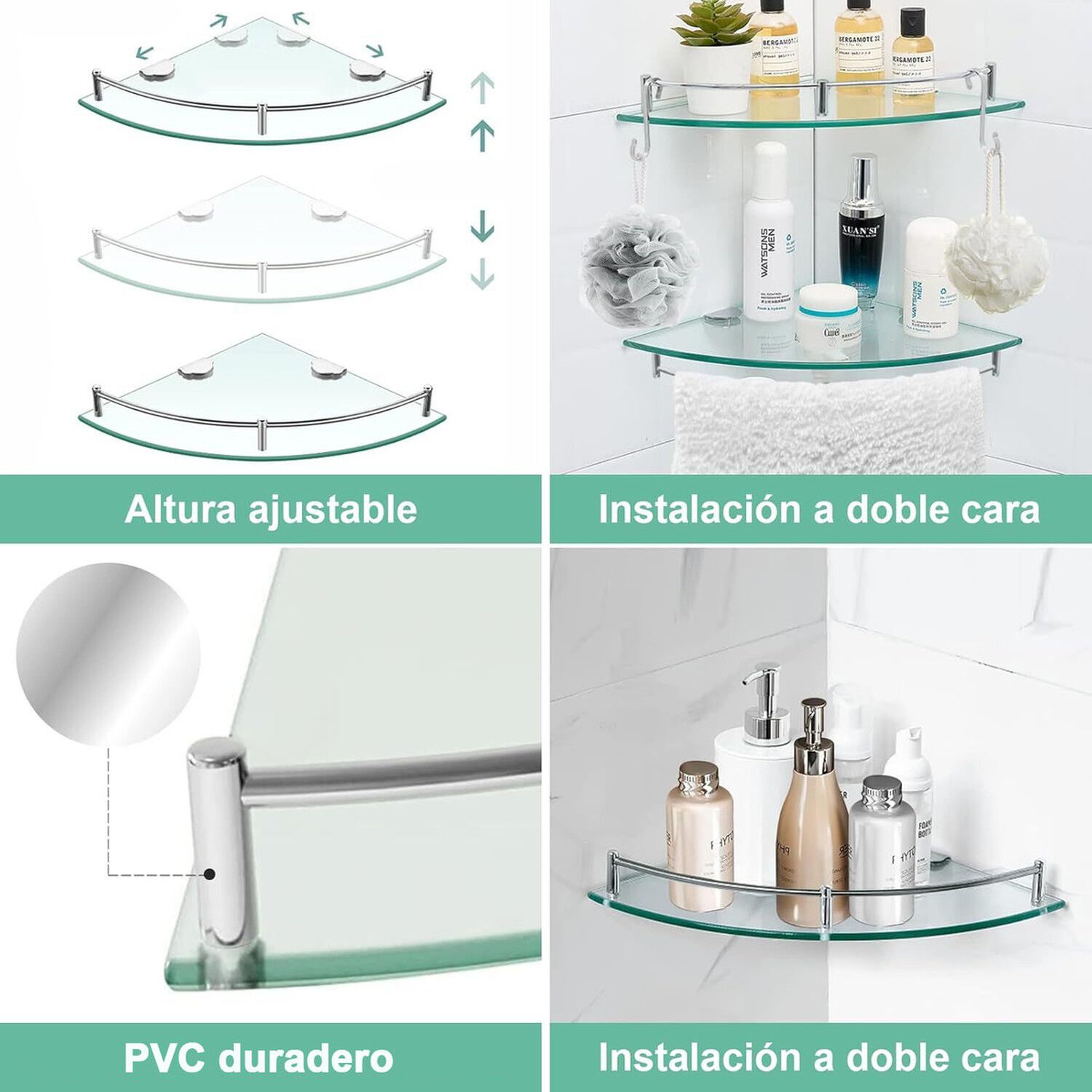 Pack 4 Estantes Esquinero Vidrio Organizador Ducha Moderno image number 1.0