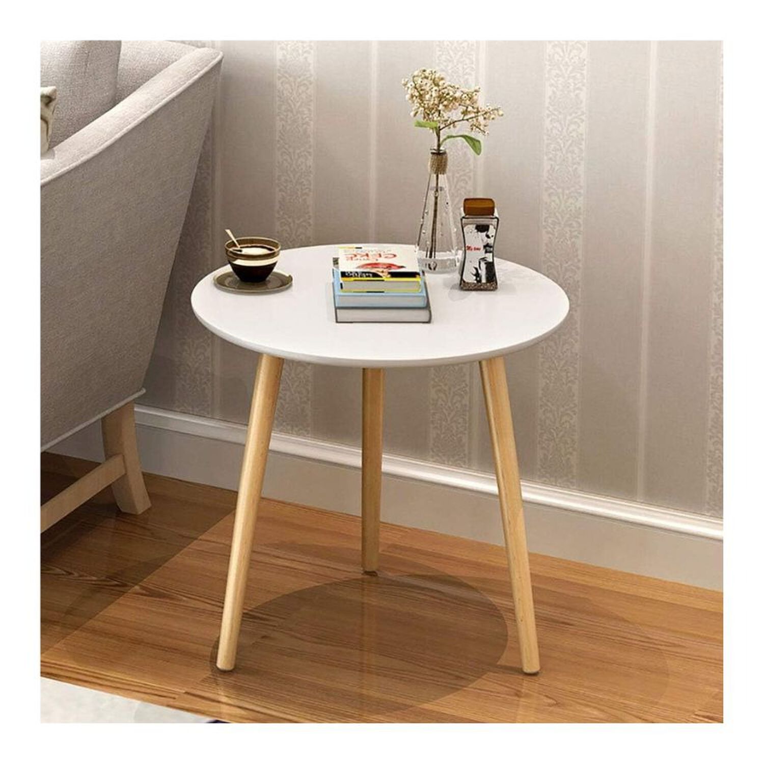 Mesa De Centro Redonda N&oacute;rdica 40x40x55cm Auxiliar Living Blanca image number 1.0