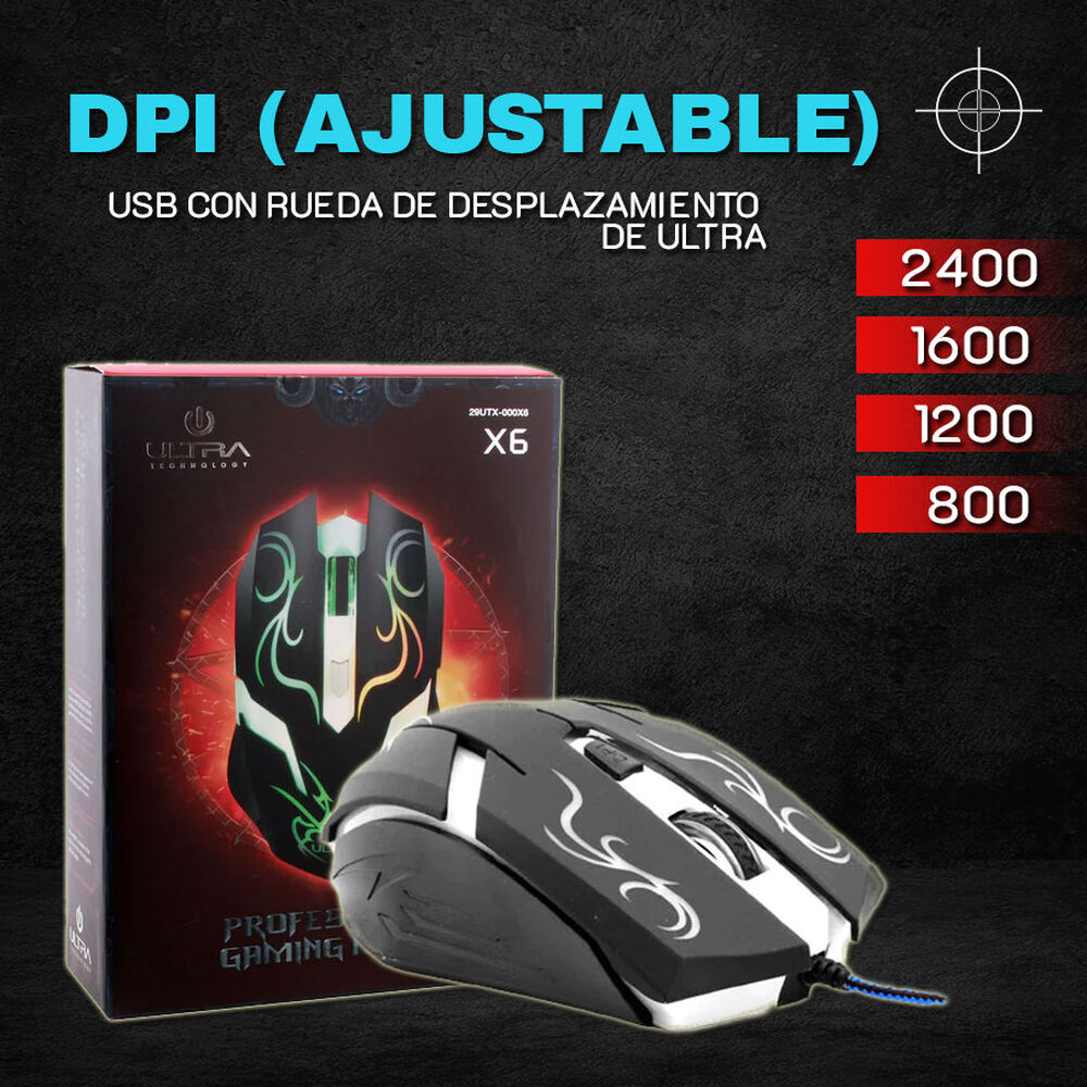 Mouse Alámbrico Ultra X6 Retro Gaming 6 Botones Dpi 2400 image number 2.0