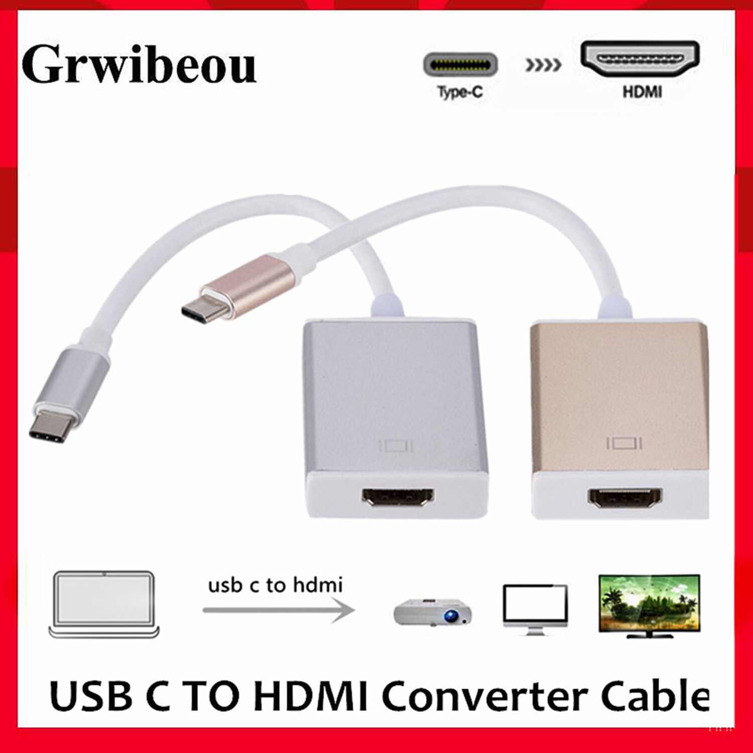 Cable Adaptador Tipo C A Hdmi Full Hd Convertidor Conversor Tipo C Macho A Hdmi Hembra Para Tv Universal image number 5.0