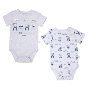 Set 2 Bodys Manga Corta Gris Transportes Ni&ntilde;o 3-6 Meses