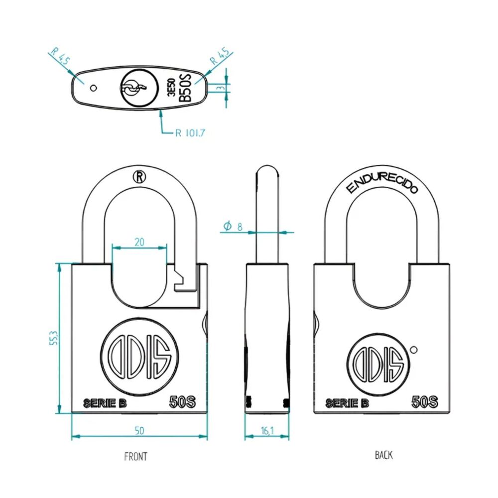 Candado Odis B50s 50mm image number 2.0