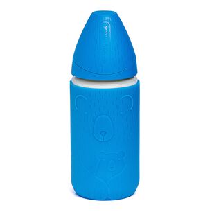 Mamadera Vidrio 240ml 3p+funda Silicona Azul