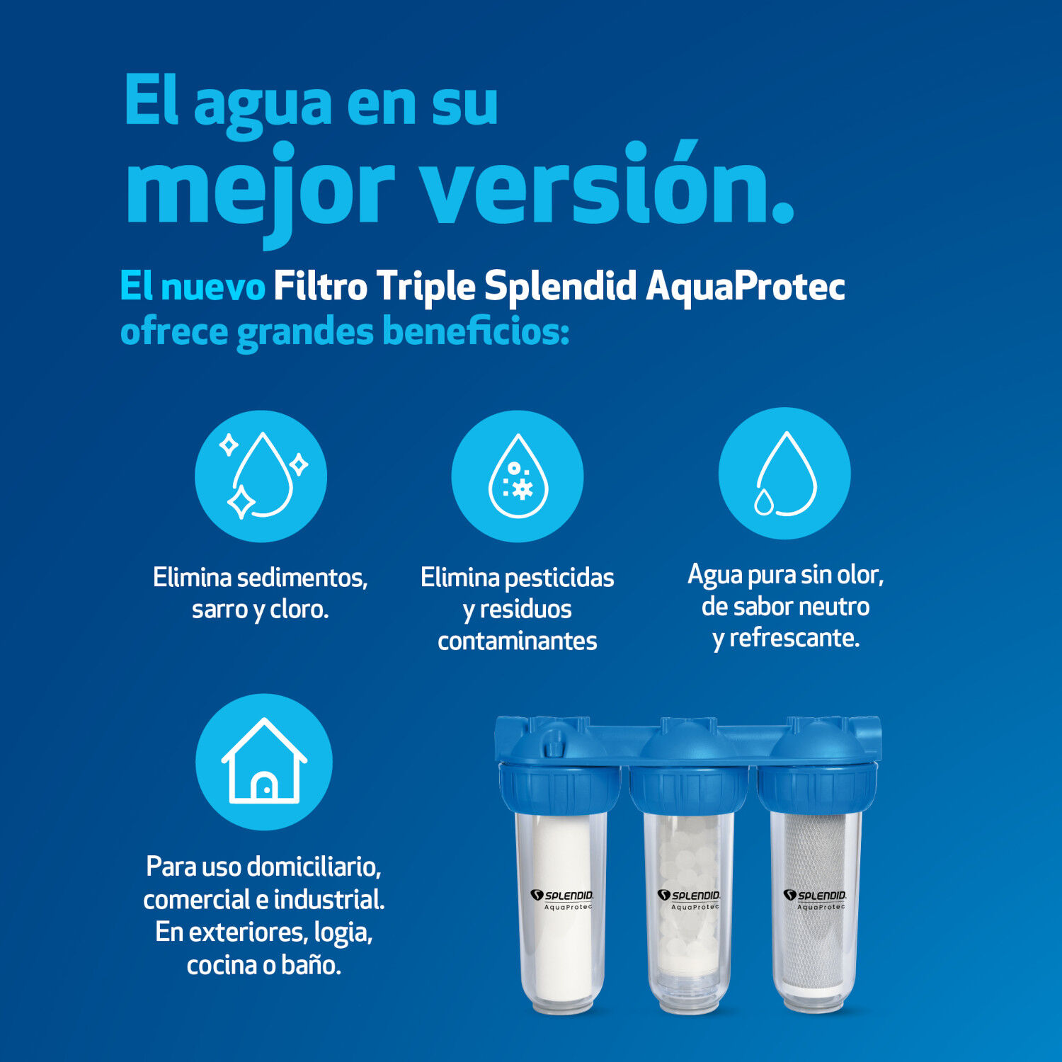 Filtro De Agua Triple Antisarro Sedimentos, Cloro Splendid image number 7.0