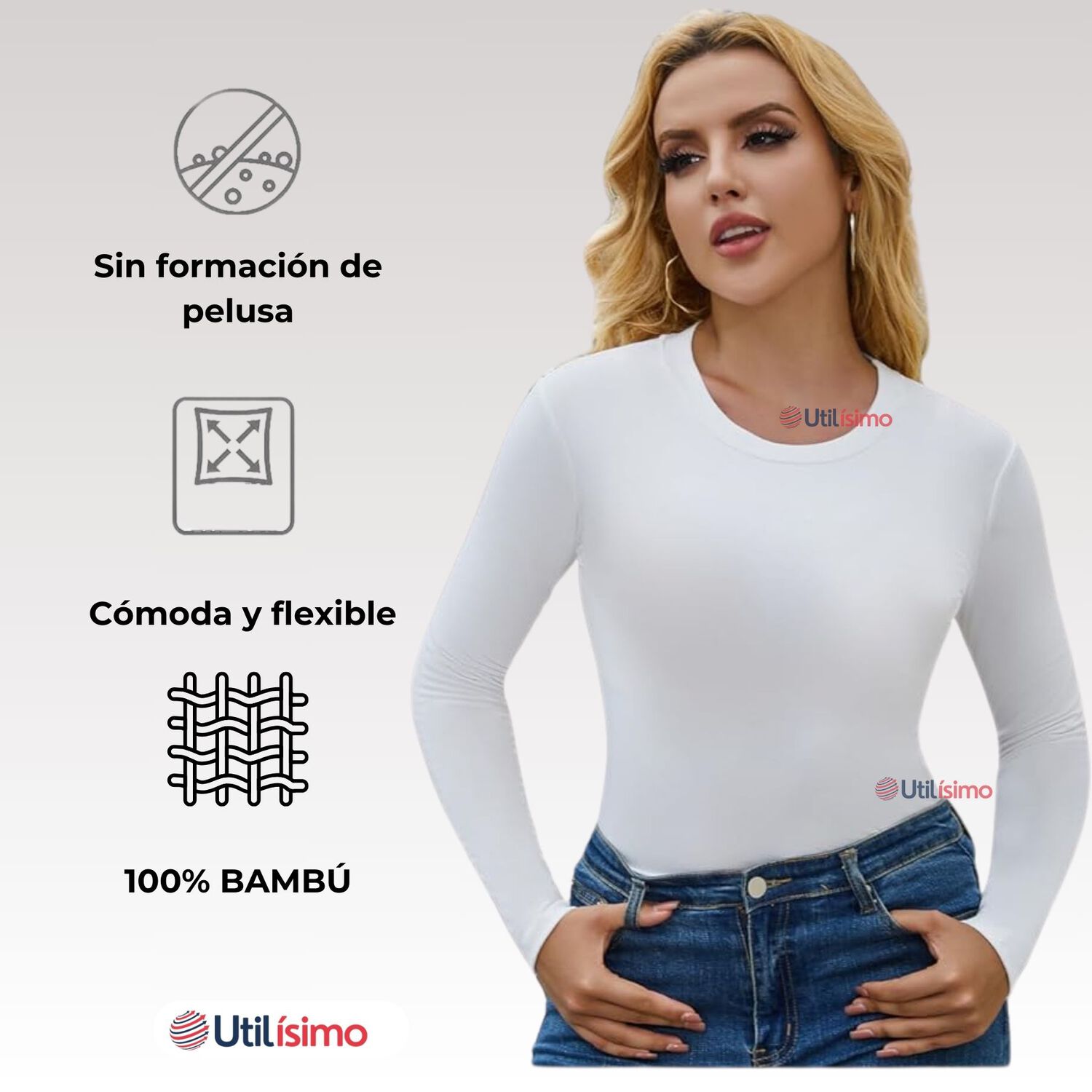 Pack 3 Camisetas Manga Larga Bamb&uacute; Mujer Primera Capa Blanco Negro image number 5.0