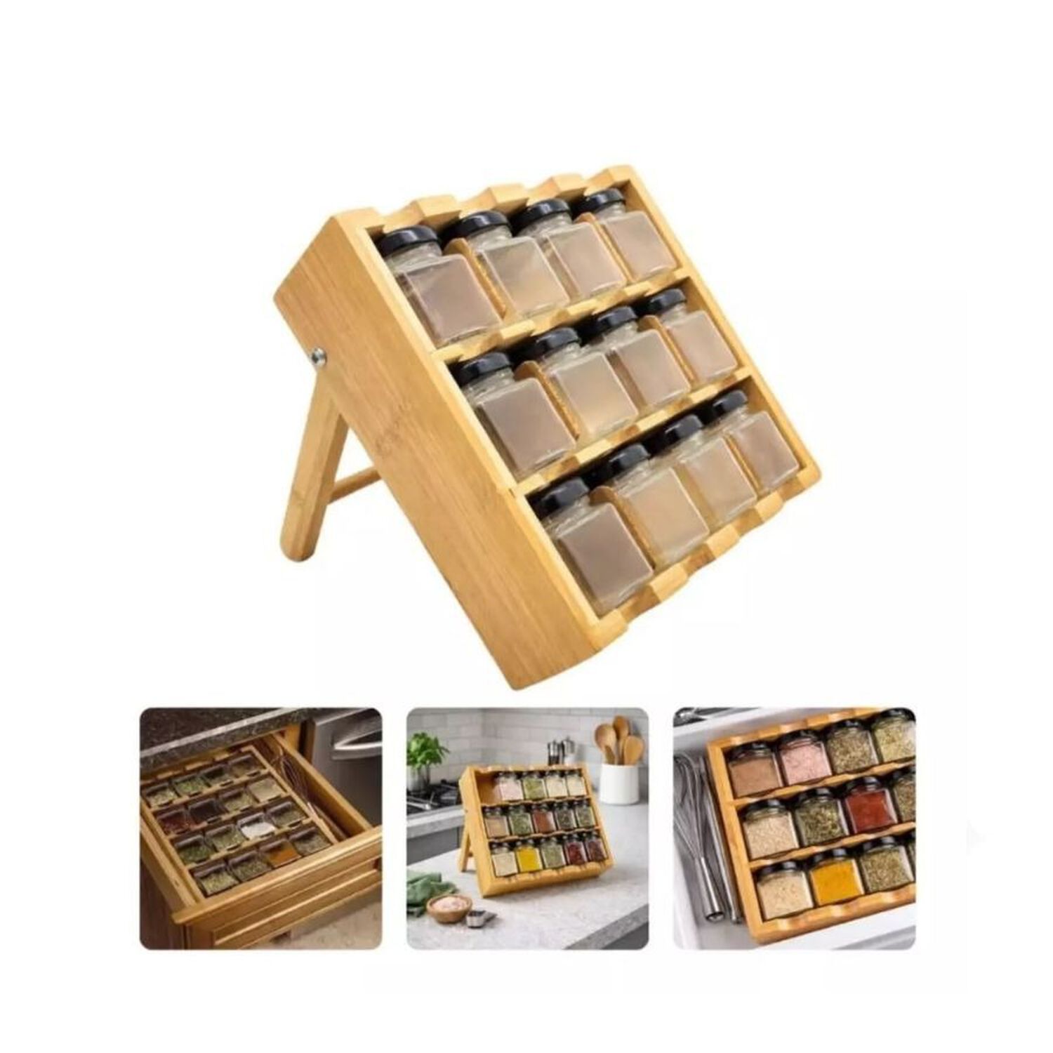 Especiero Bamb&uacute; 12 Frascos 3 Niveles Organizador Cocina image number 4.0