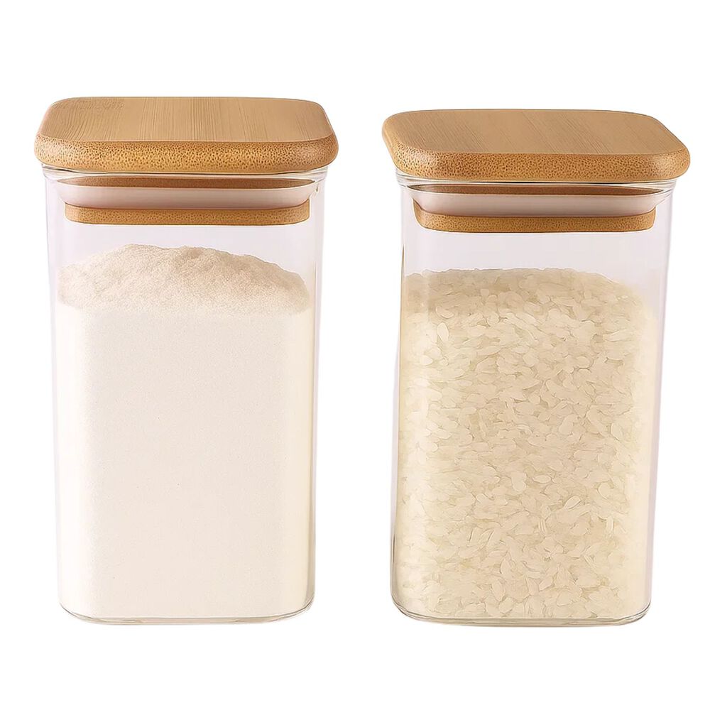 Set 2 Frasco Hermetico 600ml Vidrio Cuadrado 12cm Bamb&uacute; image number 1.0