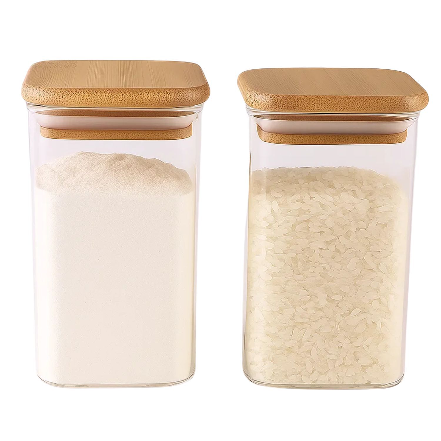 Set 2 Frasco Hermetico 600ml Vidrio Cuadrado 12cm Bamb&uacute; image number 1.0