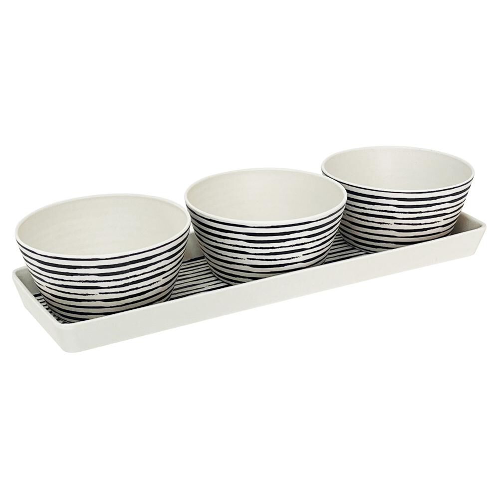Set 3 Bowls Con Bandeja Rayas Decogreen image number 0.0