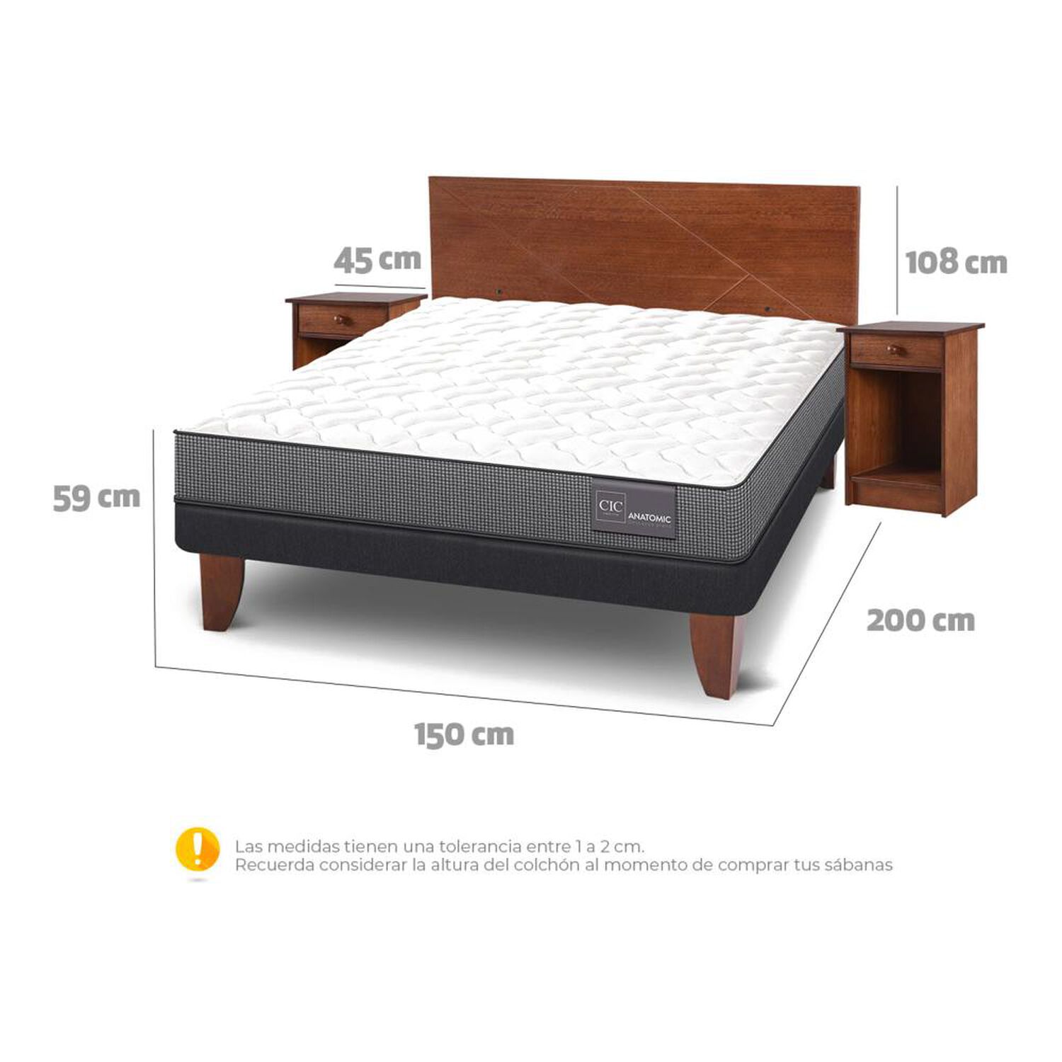Cama Europea Cic Anatomic / 2 Plazas / Base Normal + Set De Maderas image number 3.0