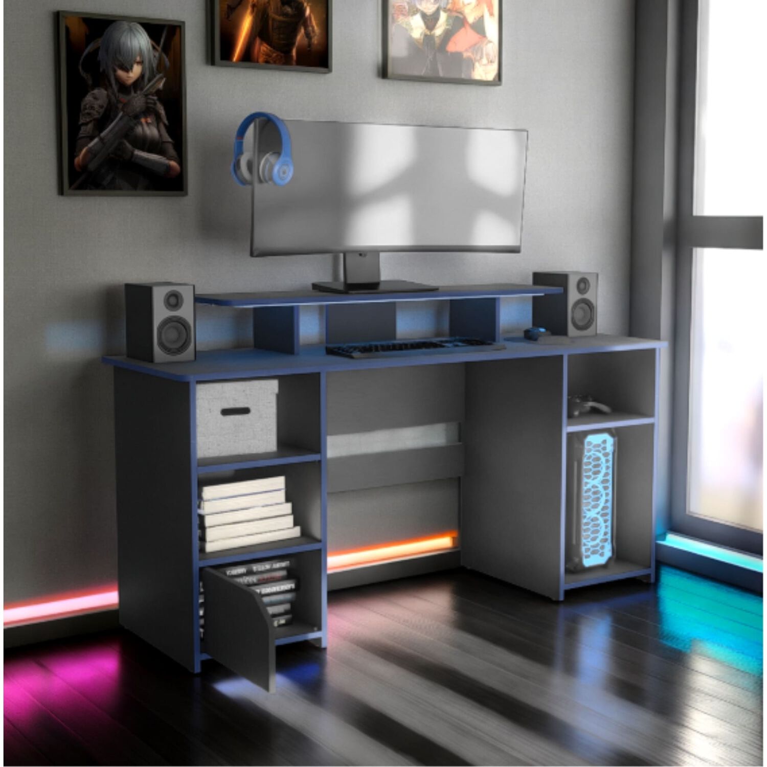 Escritorio Gamer 1 Puerta Fm-045a Negro Y Azul image number 4.0