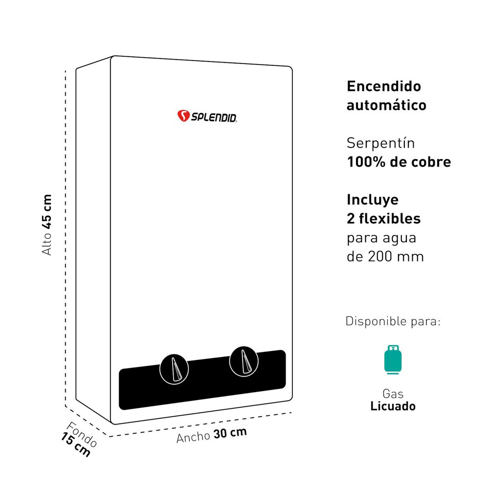 Calefont 6 Litros Gas Licuado Tiro Natural Splendid image number 5.0