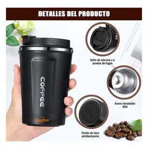 Termo Mug Caf&eacute; 380ml Acero Inoxidable Port&aacute;til Negro