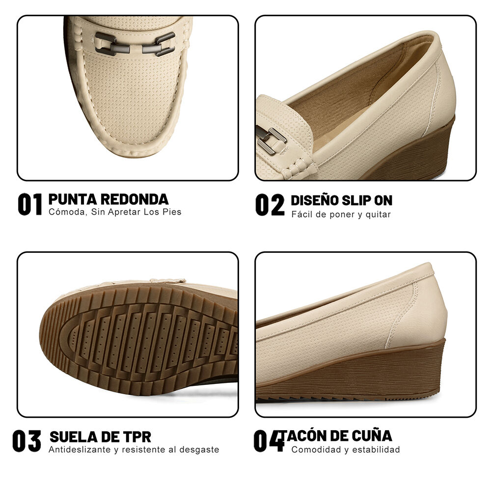 Mocasin Tacon Cuña Clásico Cómodo Casual Mujer Weide Js80 image number 6.0