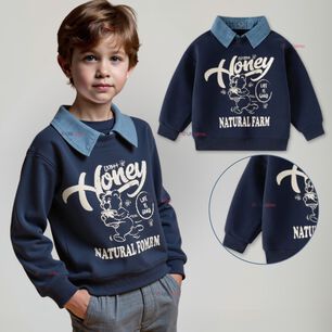 Poler&oacute;n Estilo Pique Manga Larga Ni&ntilde;o 100% Algod&oacute;n Azul