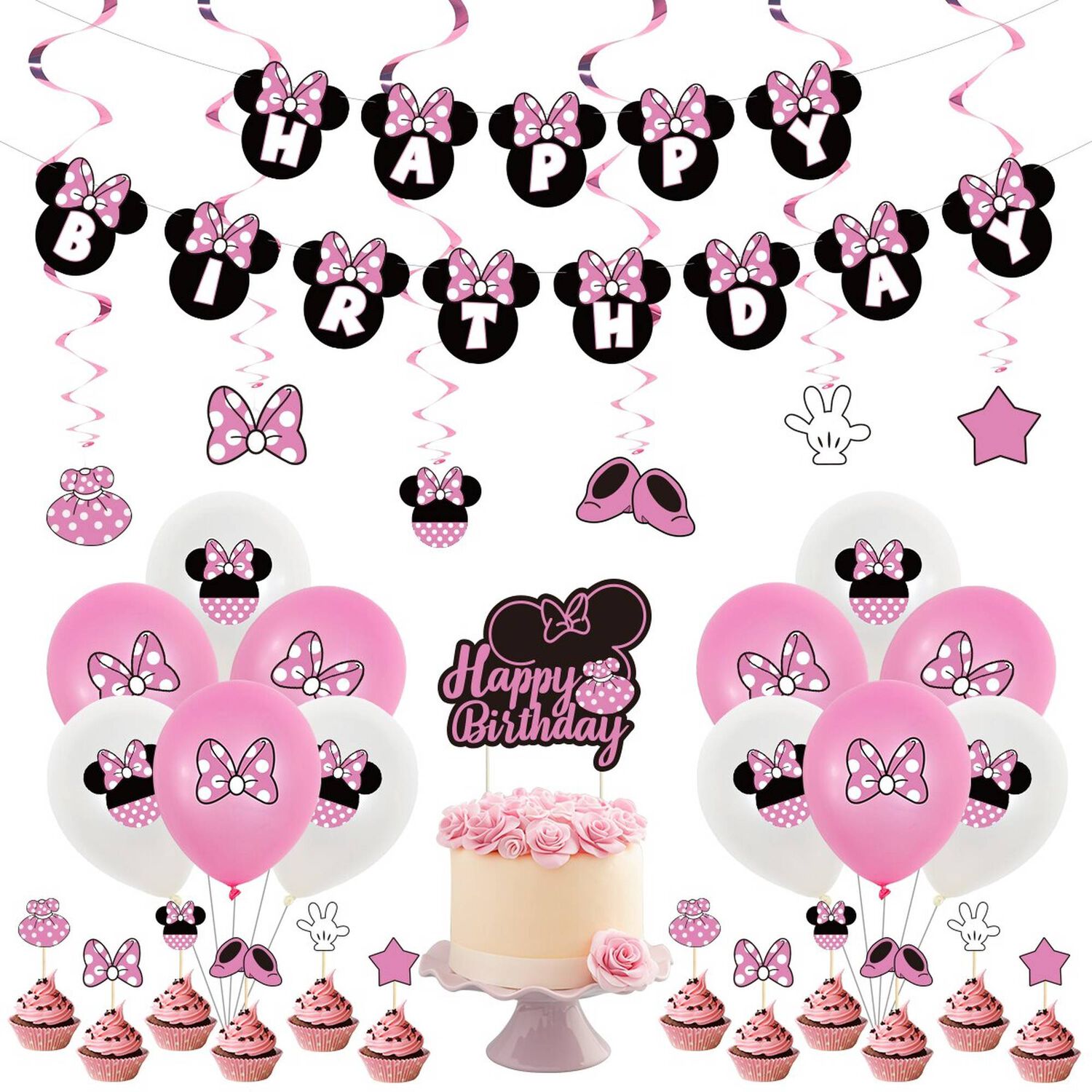 Pack Cumplea&ntilde;os Minnie Mouse Globos Toppers Cinta Y Mas image number 0.0