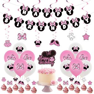 Pack Cumplea&ntilde;os Minnie Mouse Globos Toppers Cinta Y Mas