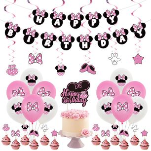 Pack Cumplea&ntilde;os Minnie Mouse Globos Toppers Cinta Y Mas