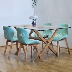 Comedor Medlock 140x90cms + 4 Sillas Mariposa Ecocuero Wood