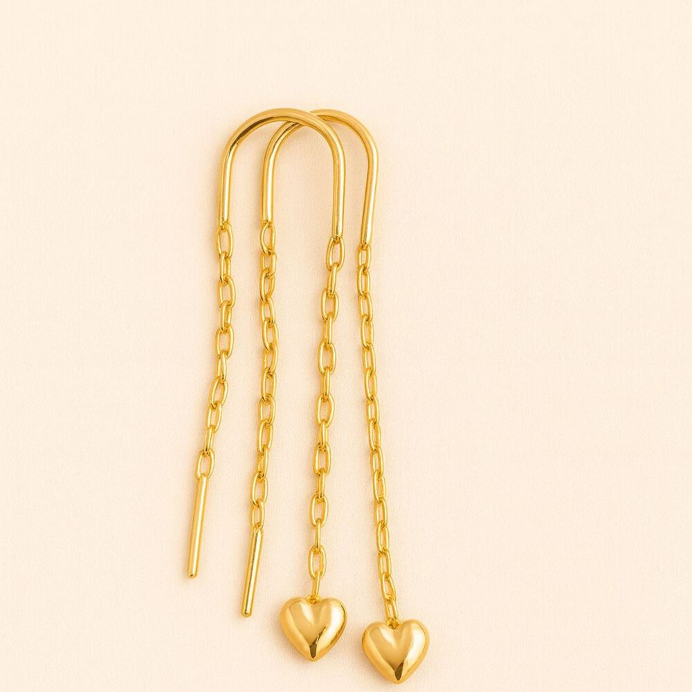 Aros Cadena Coraz&oacute;n Oro 18k 3cm Colgantes 1.5gr Mujer Elegantes Regalo image number 1.0