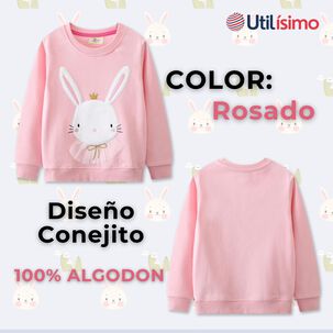Nuevo Poler&oacute;n Ni&ntilde;a Manga Larga 100% Algod&oacute;n Rosado Conejito