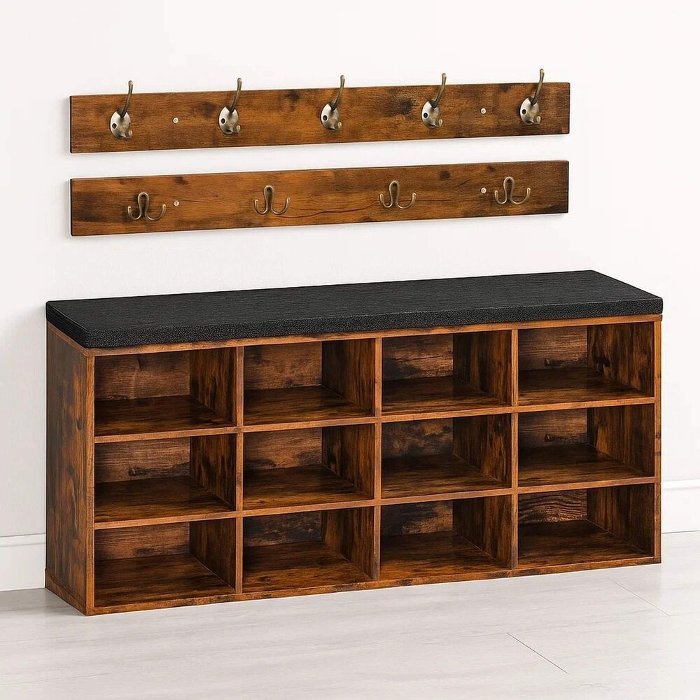 Banco Organizador Con Zapatero Y Percheros R&uacute;sticos image number 0.0