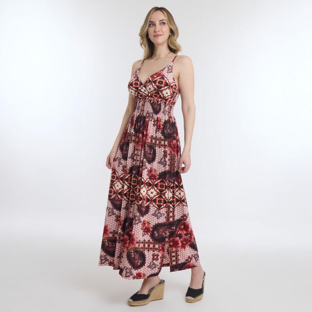 Vestido Largo Pabilo Escote Cruzado Y Panal Elásticado En Espalda Mujer Geeps image number 2.0