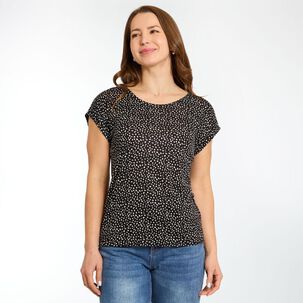 Polera Full Print Aplicación En Espalda Manga Corta Cuello Redondo Mujer Geeps