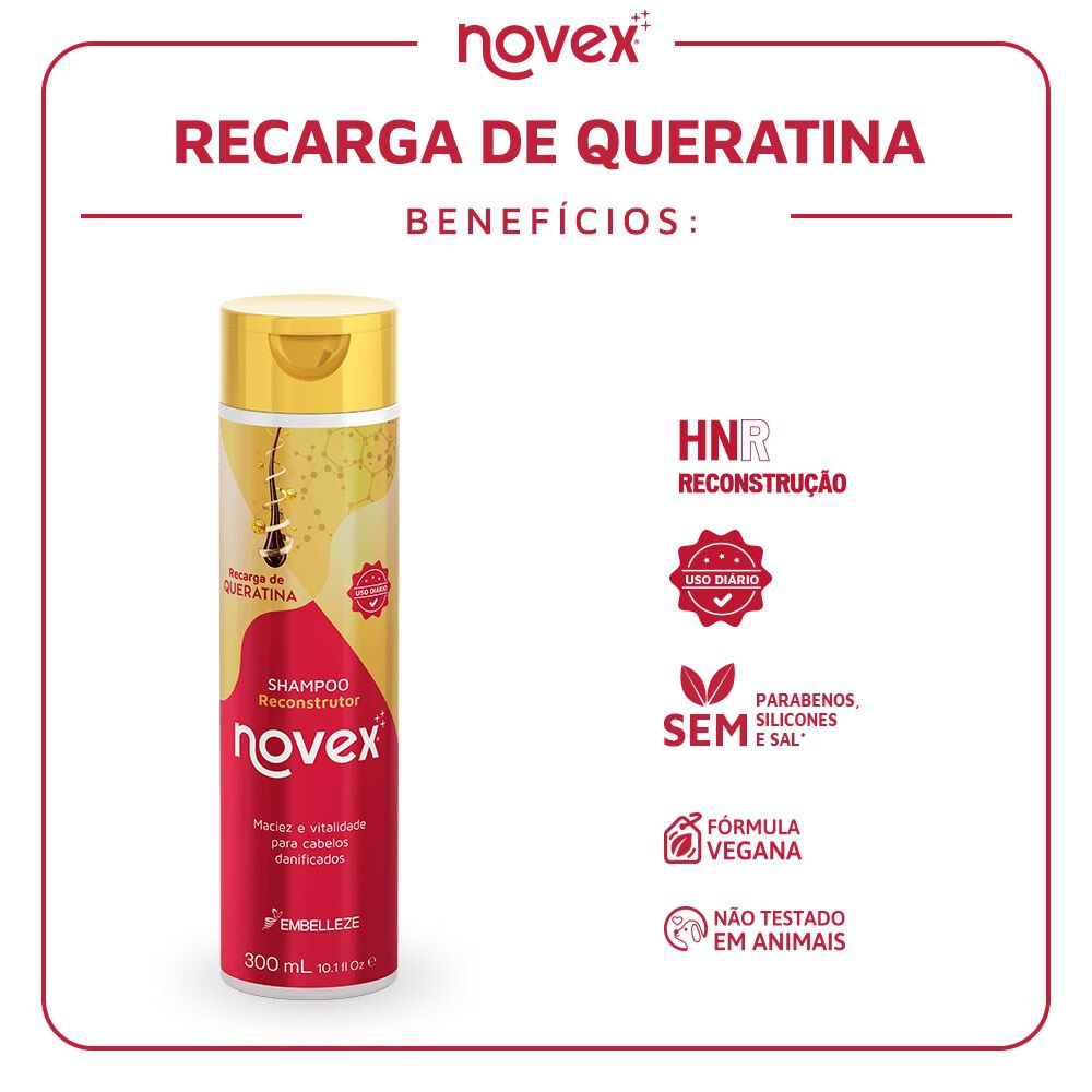 Shampoo Recarga De Queratina Novex 300ml image number 2.0