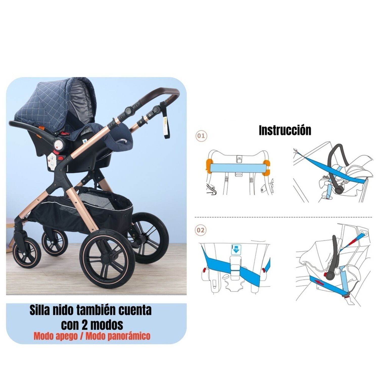 Coche Travel System Con Accesorios Lubabycas X1 Azul image number 7.0
