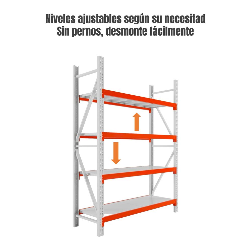Estantes Metalicos 300*60*200cm Blanco Naranjo 800 Kilos image number 3.0