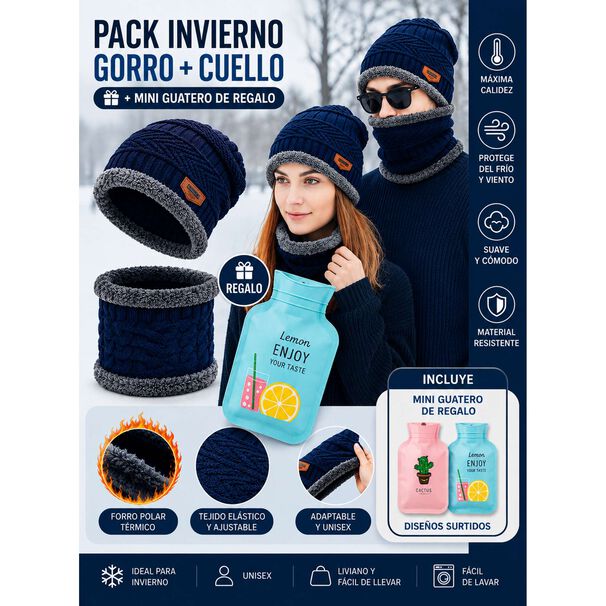Pack Gorro Y Cuello Polar + Guatero Invierno Unisex