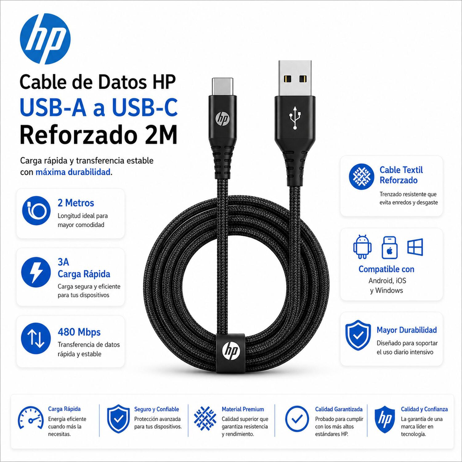 Cable De Datos Hp Usb A Type-c 3a High Power 2mt image number 6.0