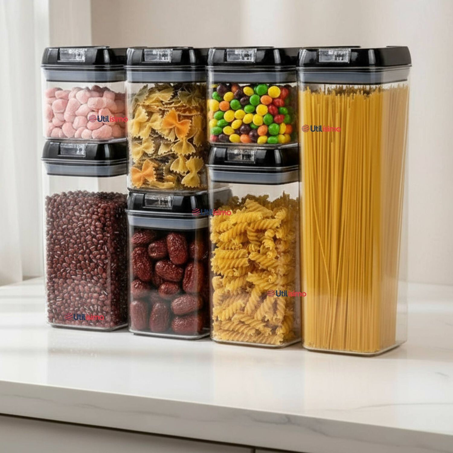 Set Contenedores De Alimentos 7 Piezas Herm&eacute;ticos De Plastico Cocina Despensa Negro image number 0.0