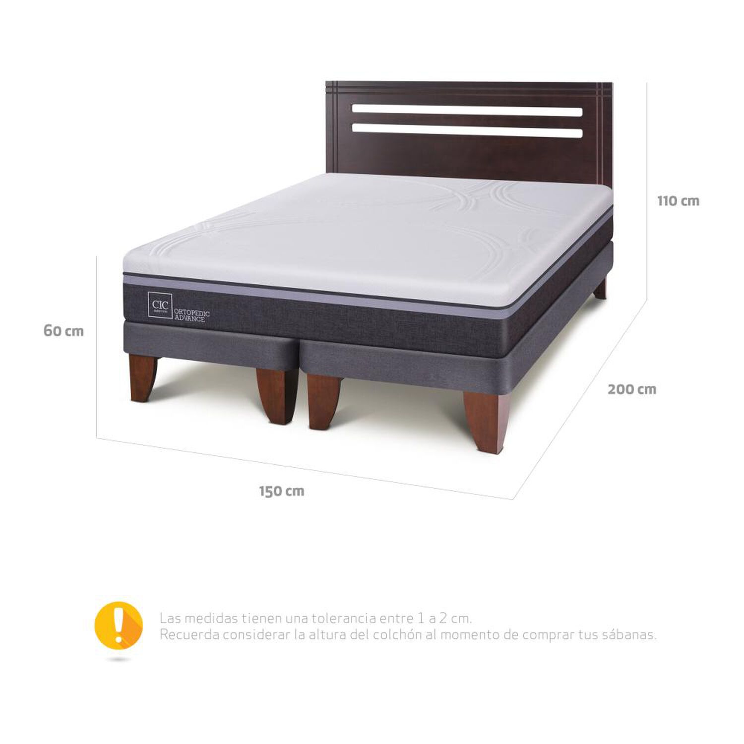 Cama Europea Cic Ortopedic Advance / 2 Plazas / Base Dividida + Respaldo image number 2.0