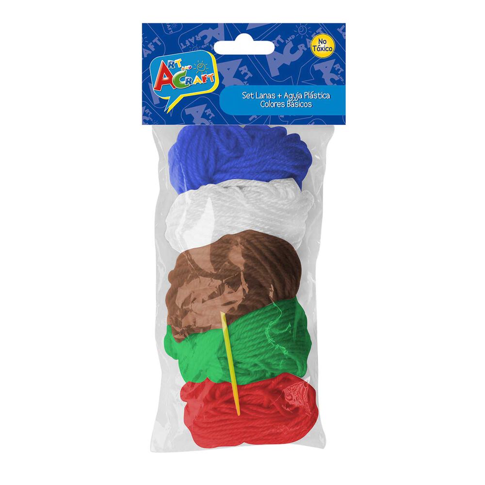 Set Lanas 5 Colores Basicos + 1 Aguja Plastica Art & Craft image number 0.0