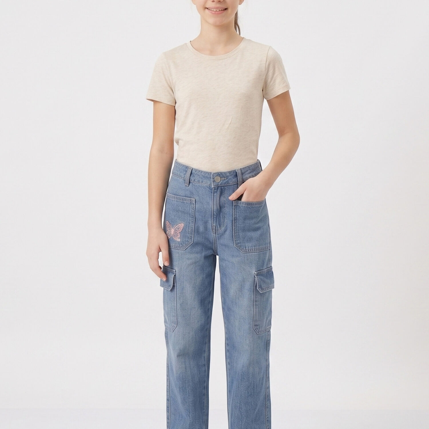 Pantalon Cargo Ni&ntilde;a Jeans Moda Urbana Con Bolsillos image number 0.0