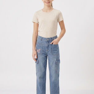 Pantalon Cargo Ni&ntilde;a Jeans Moda Urbana Con Bolsillos