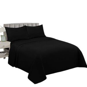 Juego De Sabanas De 200 Hilos Para Cama 1.5 Plazas + 1 Funda De Almohada Negro