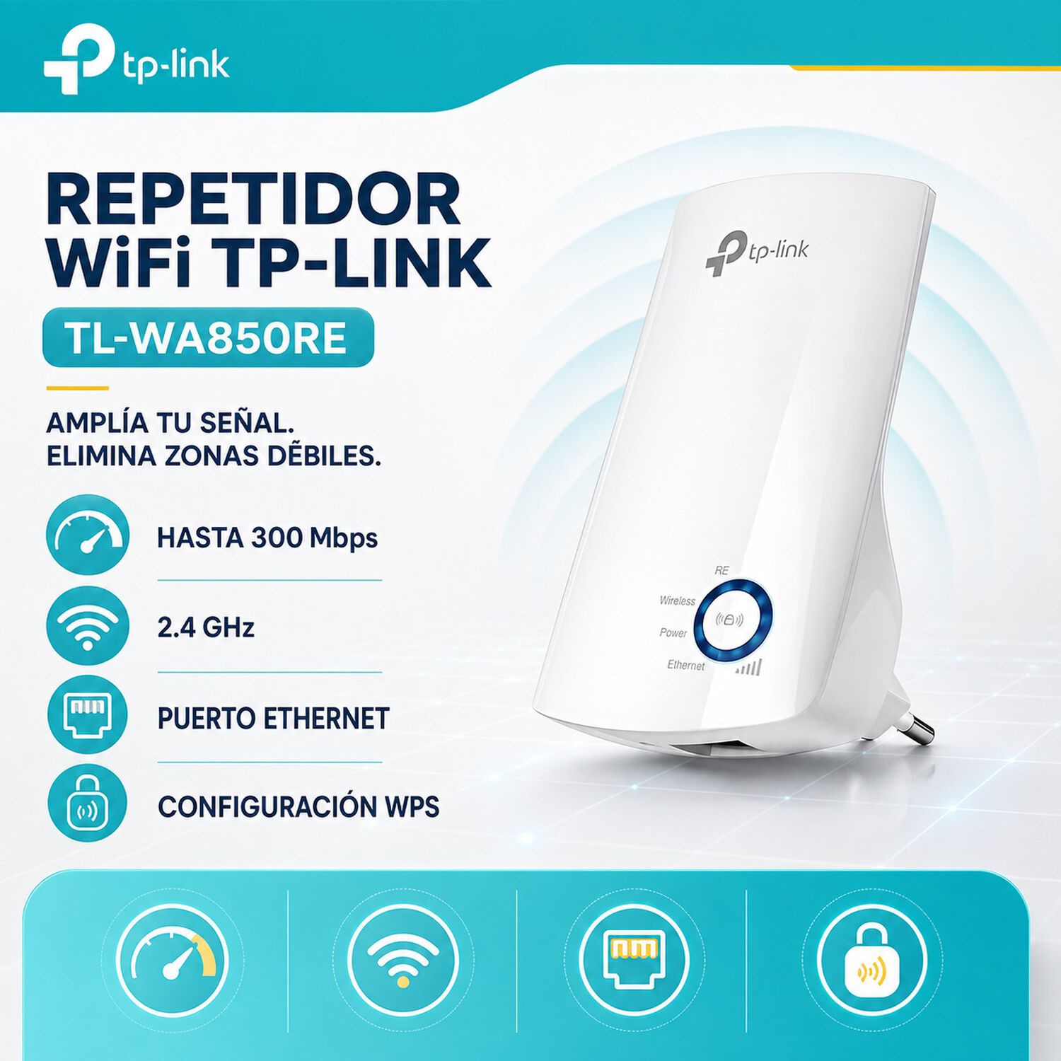 Repetidor Wifi Inal&aacute;mbrico Tp-link 300mbps Tl-wa850re image number 6.0
