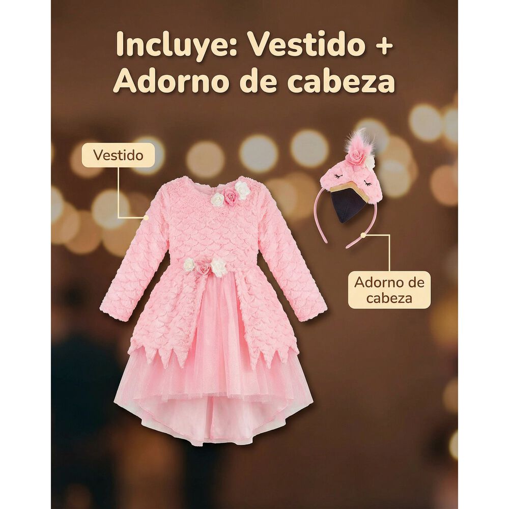 Disfraz Infantil De Flamenco Con Vestido Y Tocado De Ave, Perfecto Para Presentaciones, Carnaval, Halloween Y Fiestas Tem&aacute;ticas image number 9.0